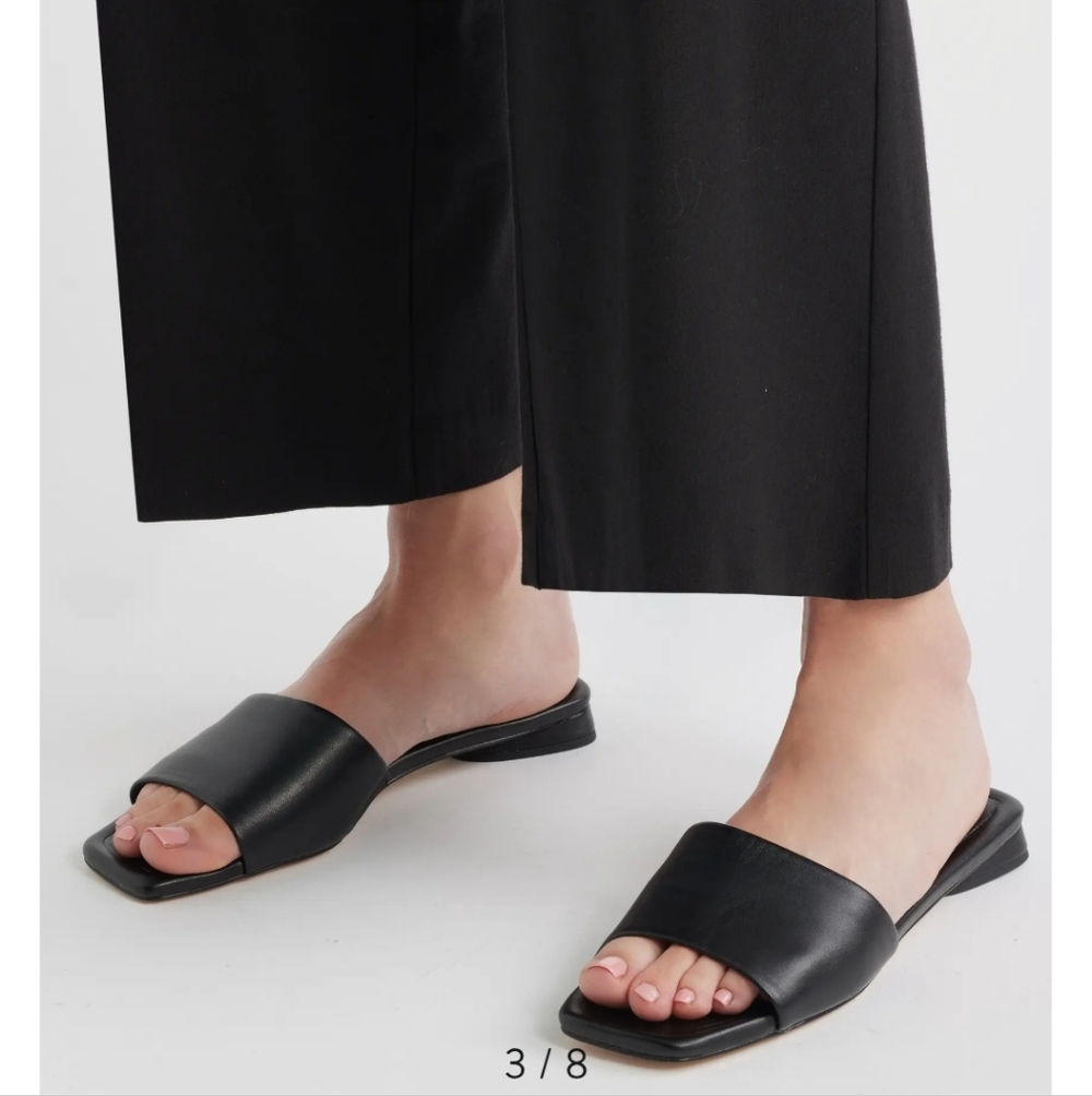 Nordstrom Babette Black Leather Women's Slide Sandals - Picture 11 of 12